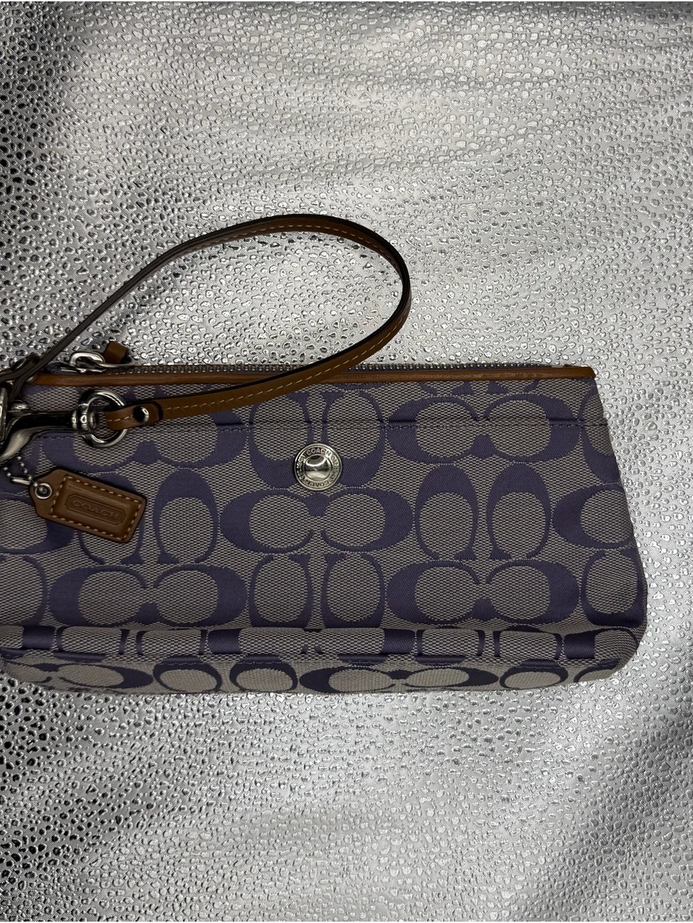 Coach Purple and Gray Signature Canvas Wristlet
